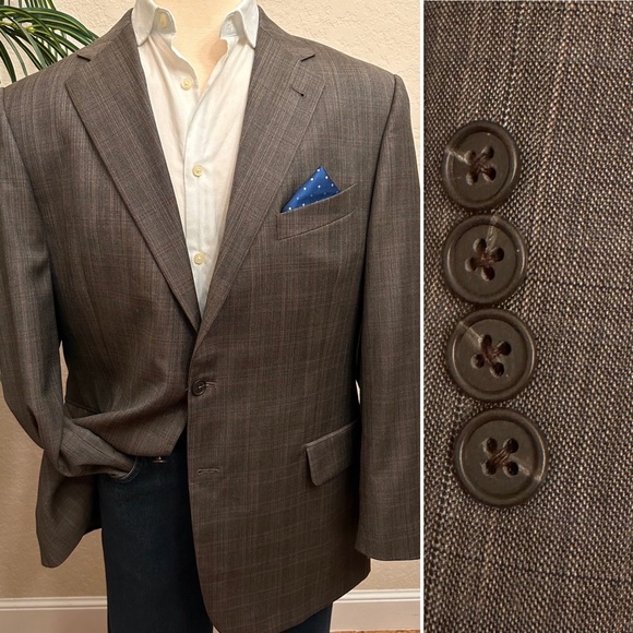JOSEPH ABBOUD BLAZER SIZE 44 PLAID SPORT COAT SUPER 120s SUIT JACKET LORD TAYLOR